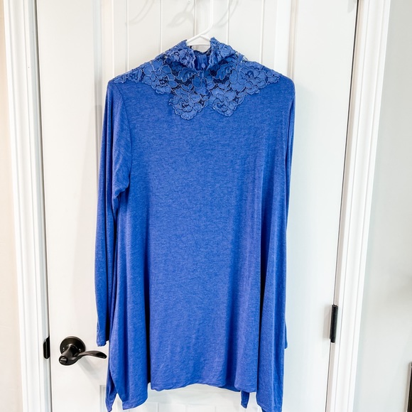 Soft Surroundings Blue Lace Mock Neck Long Sleeve Flowy Dress Medium - Picture 3 of 8